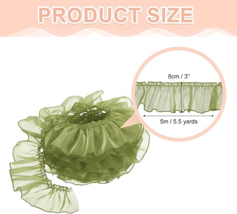 uxcell 5.5 Yards Ruffle Lace Trim Ribbon 8cm/3" Pleated Organza Lace Edge Trim Sewing Lace Fabric Trim for DIY Craft Dress Clothing Wedding Gift Home Decoration, Pink in Saudi Arabia