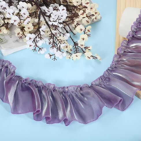 uxcell 5.5 Yards Ruffle Lace Trim Ribbon 8cm/3" Pleated Organza Lace Edge Trim Sewing Lace Fabric Trim for DIY Craft Dress Clothing Wedding Gift Home Decoration, Pink in Saudi Arabia