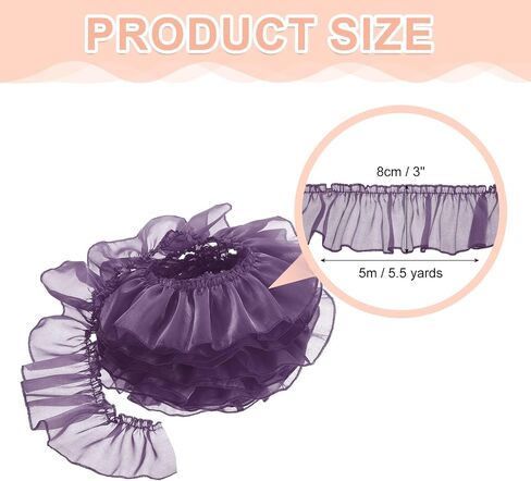 uxcell 5.5 Yards Ruffle Lace Trim Ribbon 8cm/3" Pleated Organza Lace Edge Trim Sewing Lace Fabric Trim for DIY Craft Dress Clothing Wedding Gift Home Decoration, Pink in Saudi Arabia