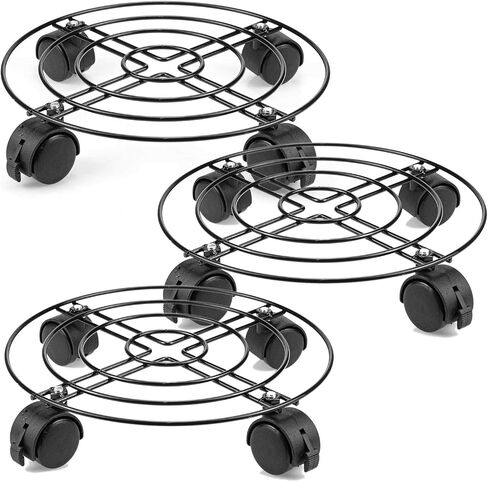 Tosnail 3 Pack 10.5" Round Metal Plant Caddy Plant Dolly Plant Stand Plant Holder with Caster Wheels - Black in Saudi Arabia