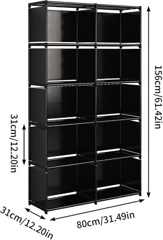 JIUYOTREE 6-Tiers Portable Bookshelf with Fabric Cloth at Back, 10 Cube Closet Storage Organizer Bookcase, Living Room,Study Room,Bedroom, Black in Saudi Arabia