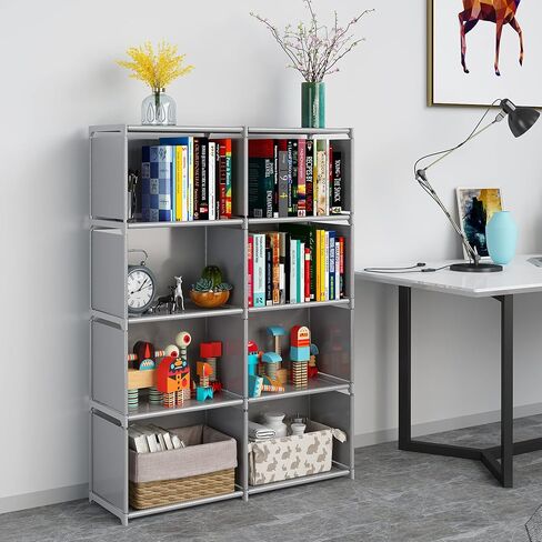 JIUYOTREE 6-Tiers Portable Bookshelf with Fabric Cloth at Back, 10 Cube Closet Storage Organizer Bookcase, Living Room,Study Room,Bedroom, Black in Kuwait