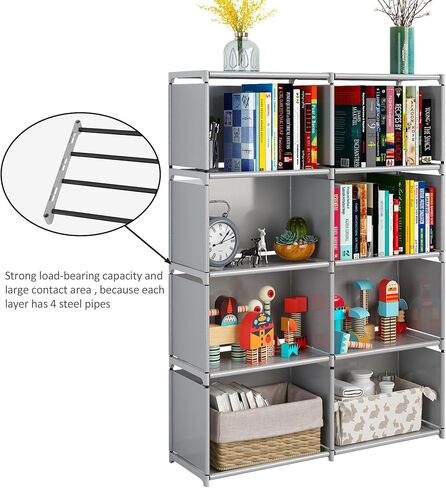 JIUYOTREE 6-Tiers Portable Bookshelf with Fabric Cloth at Back, 10 Cube Closet Storage Organizer Bookcase, Living Room,Study Room,Bedroom, Black in Kuwait