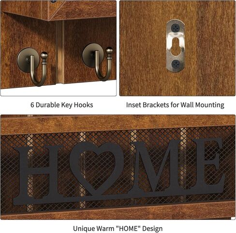 YINMIT Key and Mail Holder for Wall, Mail Organizer Wall Mounted with 6 Hooks, Decorative Key Holder Wall Mount, Key Organizer Rack Hooks Key Hanger for Entryway Doorway Hallway Home Decor in Saudi Arabia