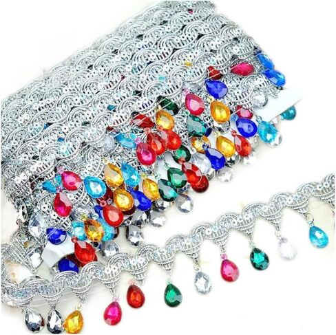 9.3 Yard Hanging Beads Fringe Lace Rhinestone Braided Ribbons Sewing Apparel Trims DIY Craft Sewing Accessory for Wedding Bridal,Performance Costumes or Jewelry (red) in Saudi Arabia