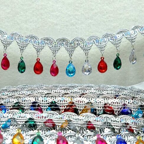 9.3 Yard Hanging Beads Fringe Lace Rhinestone Braided Ribbons Sewing Apparel Trims DIY Craft Sewing Accessory for Wedding Bridal,Performance Costumes or Jewelry (red) in Saudi Arabia