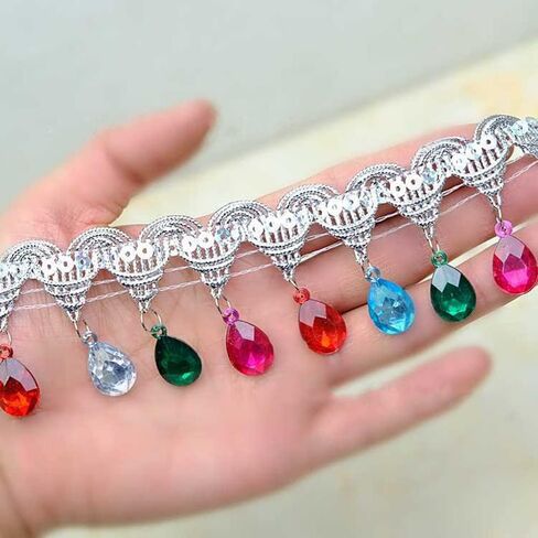 9.3 Yard Hanging Beads Fringe Lace Rhinestone Braided Ribbons Sewing Apparel Trims DIY Craft Sewing Accessory for Wedding Bridal,Performance Costumes or Jewelry (red) in Saudi Arabia
