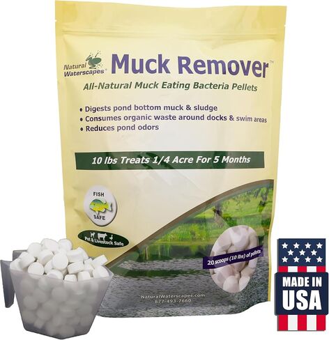 Muck Remover Pellets 5 lb (10 Scoops) | Pond Tablets Treat 1.25 Acres | Lake Muck Remover, Pond Sludge Reducer | Farm Pond Treatment in Kuwait