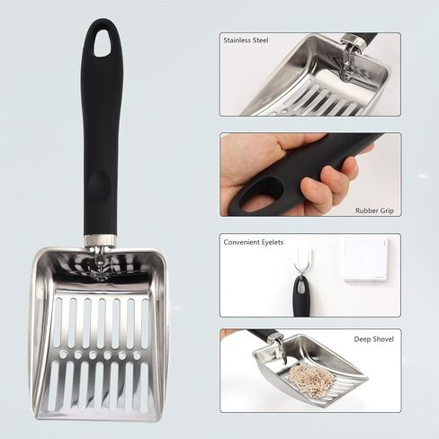 Cat Litter Scoop,Metal Cat Litter Scoop,Stainless Steel cat Litter Scoop with Non-Slip Handle,Poop Sifting,Kitten Pooper Lifter,for Litter Box in Saudi Arabia