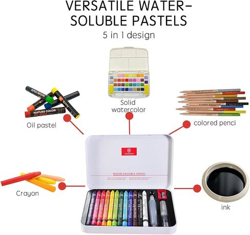 12 Colors Water Soluble Pastels, Watercolor Pastels Set for Beginners and Hobbyists, Includes Sharpener, Palette & Brush for Vibrant Art Creations (Classic) in Saudi Arabia