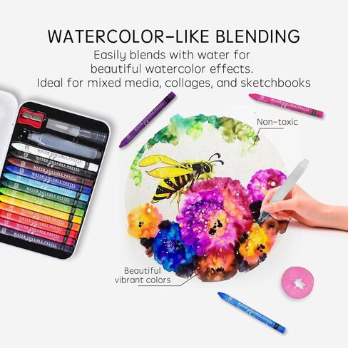 12 Colors Water Soluble Pastels, Watercolor Pastels Set for Beginners and Hobbyists, Includes Sharpener, Palette & Brush for Vibrant Art Creations (Classic) in Saudi Arabia