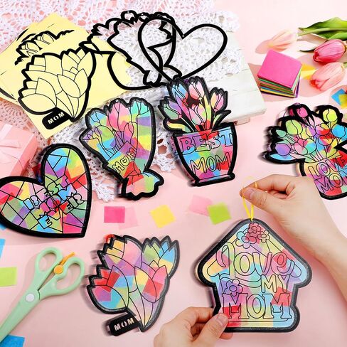 Eersida 32 Sets Easter Egg Crafts Kit, Easter Tissue Paper Suncatcher Bulk Stained Glass Effect, Spring Window Art DIY Paper Craft for Classroom Home Activities Party Decorations Gift in Saudi Arabia