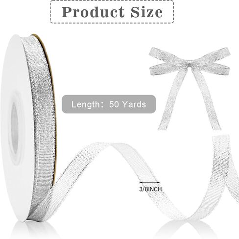 Gold Glitter Ribbon 3/8 Inch Thin Sparkly Fabric Ribbon 50 Yards Gift Ribbon Christmas Ribbon for Gift Wrapping, Presents, Crafts, Christmas Holiday Wedding Birthday Party Decoration (Gold) in Kuwait