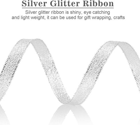 Gold Glitter Ribbon 3/8 Inch Thin Sparkly Fabric Ribbon 50 Yards Gift Ribbon Christmas Ribbon for Gift Wrapping, Presents, Crafts, Christmas Holiday Wedding Birthday Party Decoration (Gold) in Kuwait