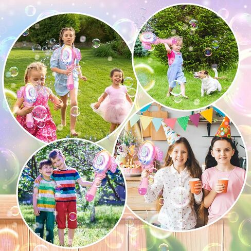 Bubble Wands for Kids Age 4-8: Windmill Light Up Automatic Bubble Machine Rechargeable With 2 Bubble Solution Outdoor Party Birthday Toys for Toddlers, Gift for 3 4 5 6 7 8 Year Old Girls, Pink in Kuwait