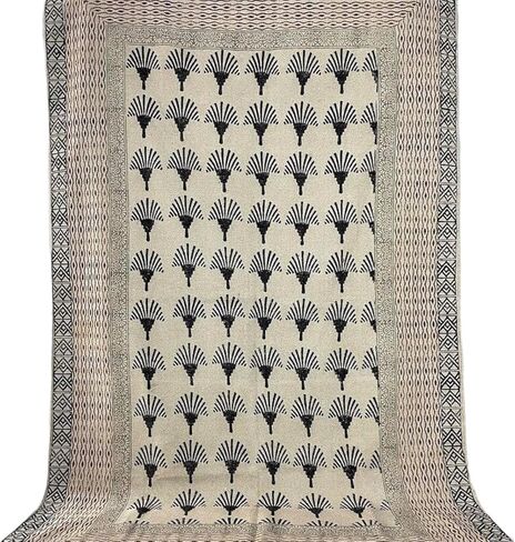Hand Printed Block Print Rug Flatweave Area Rug Boho Rug Cotton Rug (4' x 6') Black&cream in Saudi Arabia