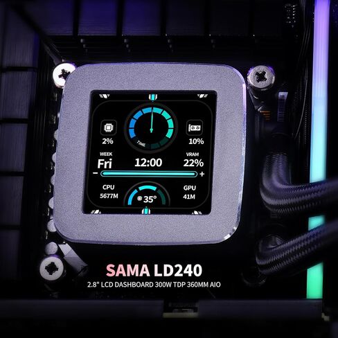 SAMA LD 240mm AIO - CPU Liquid Cooler - Customizable 2.8" Square LCD Display for Images - 3×120mm CPU Cooler ARGB PWM Fan for Intel: LGA775,115X,1366,1200,1700 AMD:AM5,AM4 - White in Saudi Arabia