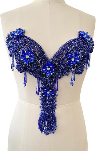 Handmade Rhinestone Fringe Patch Trim Crystal Fringe Chain Beaded Applique for Sewing Crafts Wedding Party Decoration Bridal Dress Accessories 12.5X12.9inches (Black) in Saudi Arabia
