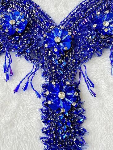 Handmade Rhinestone Fringe Patch Trim Crystal Fringe Chain Beaded Applique for Sewing Crafts Wedding Party Decoration Bridal Dress Accessories 12.5X12.9inches (Black) in Saudi Arabia