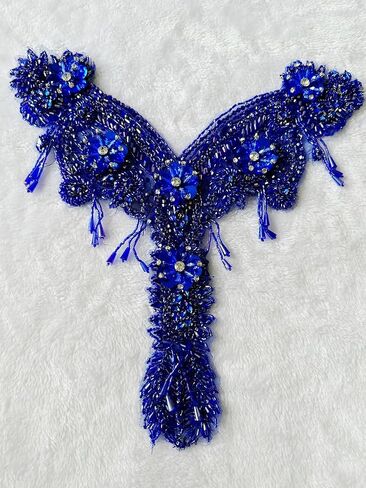 Handmade Rhinestone Fringe Patch Trim Crystal Fringe Chain Beaded Applique for Sewing Crafts Wedding Party Decoration Bridal Dress Accessories 12.5X12.9inches (Black) in Saudi Arabia