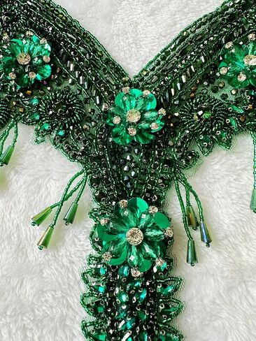 Handmade Rhinestone Fringe Patch Trim Crystal Fringe Chain Beaded Applique for Sewing Crafts Wedding Party Decoration Bridal Dress Accessories 12.5X12.9inches (Black) in Saudi Arabia