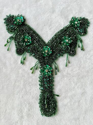 Handmade Rhinestone Fringe Patch Trim Crystal Fringe Chain Beaded Applique for Sewing Crafts Wedding Party Decoration Bridal Dress Accessories 12.5X12.9inches (Black) in Saudi Arabia