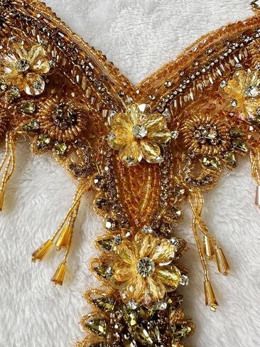 Handmade Rhinestone Fringe Patch Trim Crystal Fringe Chain Beaded Applique for Sewing Crafts Wedding Party Decoration Bridal Dress Accessories 12.5X12.9inches (Black) in Saudi Arabia