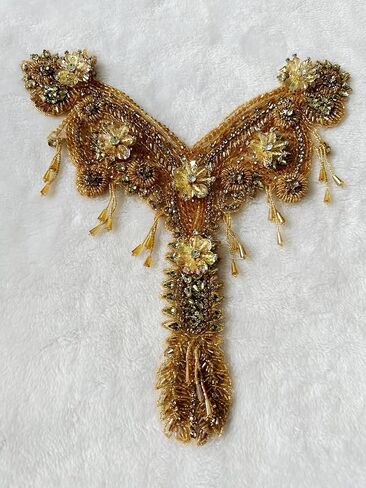 Handmade Rhinestone Fringe Patch Trim Crystal Fringe Chain Beaded Applique for Sewing Crafts Wedding Party Decoration Bridal Dress Accessories 12.5X12.9inches (Black) in Saudi Arabia
