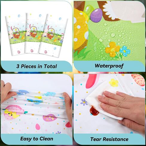 3 Pcs Easter Tablecloth 54 x 108 Inch Spring Easter Table Cover Disposable Plastic Tablecloths Rectangle Bunny Egg Table Cloth for Indoor Outdoor Birthday Baby Shower Party Supplies in Saudi Arabia