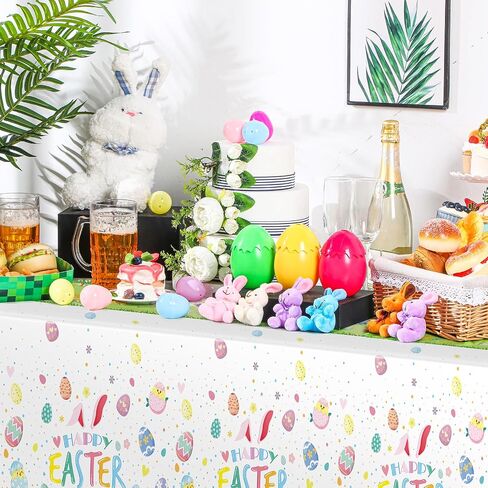 3 Pcs Easter Tablecloth 54 x 108 Inch Spring Easter Table Cover Disposable Plastic Tablecloths Rectangle Bunny Egg Table Cloth for Indoor Outdoor Birthday Baby Shower Party Supplies in Saudi Arabia