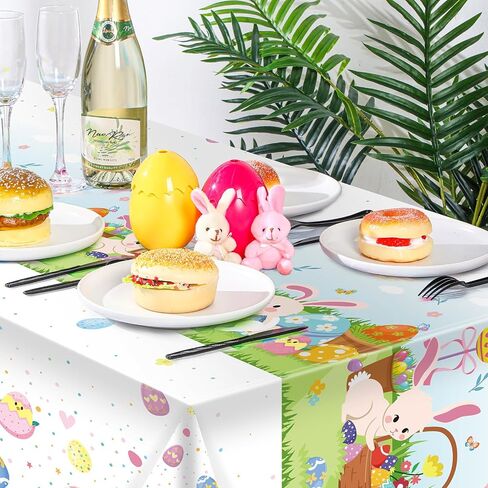 3 Pcs Easter Tablecloth 54 x 108 Inch Spring Easter Table Cover Disposable Plastic Tablecloths Rectangle Bunny Egg Table Cloth for Indoor Outdoor Birthday Baby Shower Party Supplies in Saudi Arabia