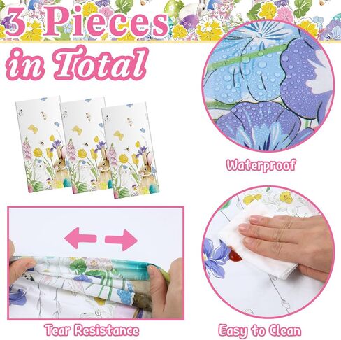 3 Pcs Easter Tablecloth 54 x 108 Inch Spring Easter Table Cover Disposable Plastic Tablecloths Rectangle Bunny Egg Table Cloth for Indoor Outdoor Birthday Baby Shower Party Supplies in Saudi Arabia