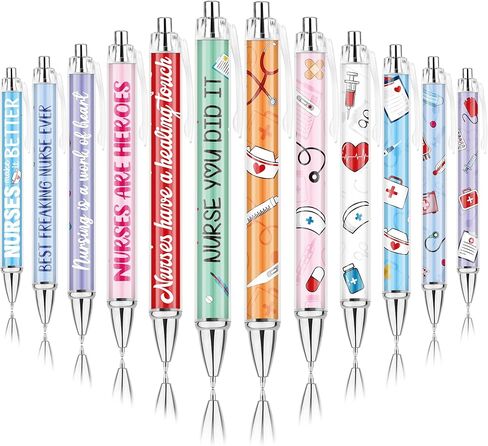 12 PCS Morse Pens ، 12 أنماط كرتون جميلة ممرضة هدايا الأسبوع ، أقلام ، أقلام التمريض القابلة للسحب ، حبر الحبر السوداء هدايا ممرضة للمساعدين الطبيين الطالبات الفنيين الصيدلية in Kuwait