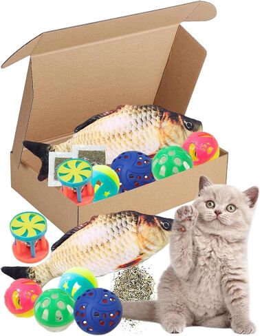 Cat Toys 16 PCS Set with Wind Up Chicken and Bell Balls for Indoor Cats and Kittens, Fun Kitten Kitty Toy Pack Including Interactive and Colorful Play Balls in Saudi Arabia