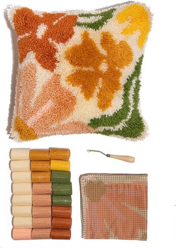 CRAFT CLUB Pick of The Bunch Cushion Kit DIY Home Decor Throw Pillow Crafts Set Pre Cut Yarn Wooden Latch Hook Set for Adults 43cm x 43cm Cushion Cover in Saudi Arabia