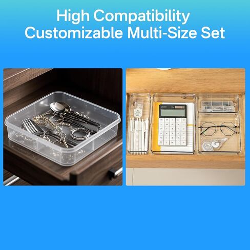 27 PCS Clear Plastic Drawer Organizer Set, 4 Sizes Acrylic Drawer Storage Trays Non Slip Storage Bins for Makeup, Jewelry, Gadgets for Kitchen, Bedroom, Bathroom, Office in Saudi Arabia