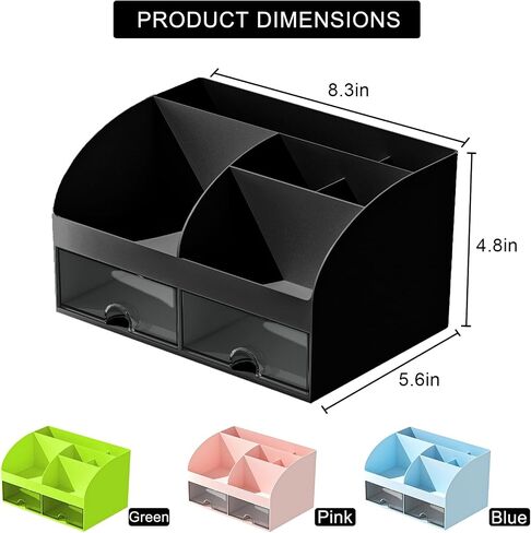 Desk Organizer with 6 Compartments and 2 Drawers, Plastic Makeup Organizer, Pen Holder for Desktop Storage, Desk Organization for School, Home, Office Supplies (White) in Saudi Arabia