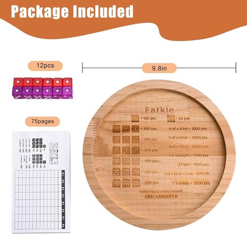 11.8 بوصة 2025 صينية نرد Farkle جديدة مع الأوتاد تسجيل الأوتاد ، و Pearl Dice ، والقواعد المطبوعة-لعبة Dice Classic مع ثقوب التسجيل لتتبع التقدم السهل على التقدم in Kuwait