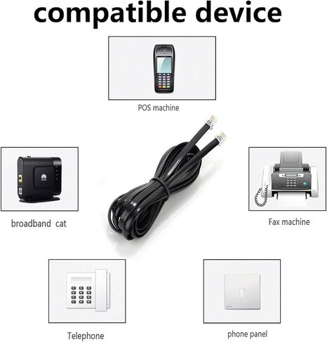 Long Telephone Extension Cord 20FT, Black, Phone Cable Line Wire with Standard RJ11 Plug, 1 Phone Line Splitter, 1 in-line Coupler and 15 Cable Clip Holders for Telephone Calling Communication in Saudi Arabia