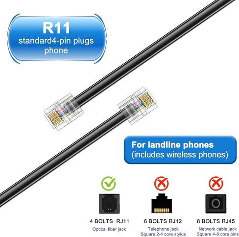 Long Telephone Extension Cord 20FT, Black, Phone Cable Line Wire with Standard RJ11 Plug, 1 Phone Line Splitter, 1 in-line Coupler and 15 Cable Clip Holders for Telephone Calling Communication in Saudi Arabia