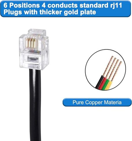 Long Telephone Extension Cord 20FT, Black, Phone Cable Line Wire with Standard RJ11 Plug, 1 Phone Line Splitter, 1 in-line Coupler and 15 Cable Clip Holders for Telephone Calling Communication in Saudi Arabia