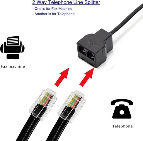 Long Telephone Extension Cord 20FT, Black, Phone Cable Line Wire with Standard RJ11 Plug, 1 Phone Line Splitter, 1 in-line Coupler and 15 Cable Clip Holders for Telephone Calling Communication in Saudi Arabia