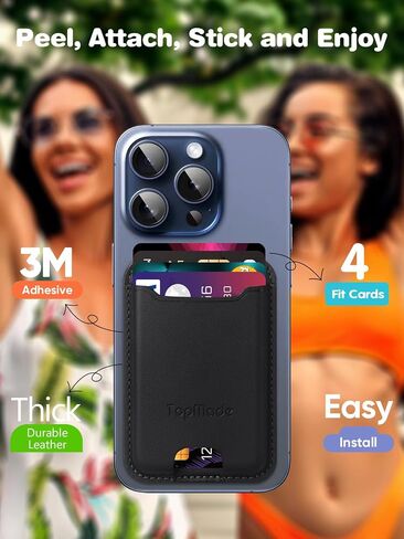 TopMade Premium Leather Phone Wallet Stick on, Stronger 3M Adhesive Credit Card Holder for Back of Phone Case, iPhone, Samsung, and Android, RFID Blocking, Fit 4 Cards, Dark Blue in Saudi Arabia