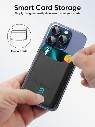 TopMade Premium Leather Phone Wallet Stick on, Stronger 3M Adhesive Credit Card Holder for Back of Phone Case, iPhone, Samsung, and Android, RFID Blocking, Fit 4 Cards, Dark Blue in Saudi Arabia
