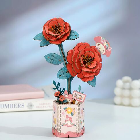 Hands Craft Hello Kitty and Friends Pink Rose 3D Wooden Puzzle Kit | DIY Flower Model | Arts & Crafts for Adults & Kids | Creative Hobby Kits | Hello Kitty Collectible | Wood Building Set in Saudi Arabia