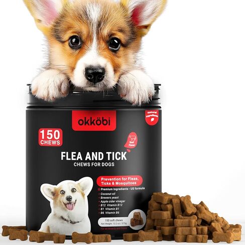 Flea and Tick Prevention Chewables for Dogs - 150 Chews - Flea & Tick Control - Vet-Approved Oral Treatment - Chicken Flavor - US-Made in Saudi Arabia