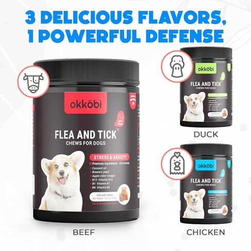 Flea and Tick Prevention Chewables for Dogs - 150 Chews - Flea & Tick Control - Vet-Approved Oral Treatment - Chicken Flavor - US-Made in Saudi Arabia
