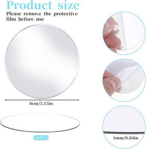 20Pcs Mini Acrylic Round Mirror Tiles Circles Craft Mirror Tiles Self Adhesive Mirror Stickers Decorative Mosaic Mirror Sheets for DIY Crafts, Wall Decor, Jewelry Making (2 Inch) in Kuwait