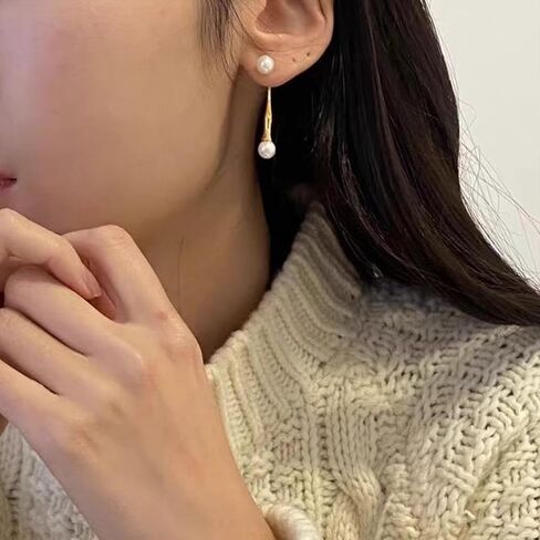Handmade Teardrop Pearl Jacket Drop Earrings for Women Vintage Pearl Earrings Teardrop Dangle Earrings Gold Pearl Stud Earrings Pearl Front Back Earrings Jewelry for Girls Gifts (Gold) in Saudi Arabia