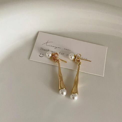 Handmade Teardrop Pearl Jacket Drop Earrings for Women Vintage Pearl Earrings Teardrop Dangle Earrings Gold Pearl Stud Earrings Pearl Front Back Earrings Jewelry for Girls Gifts (Gold) in Saudi Arabia